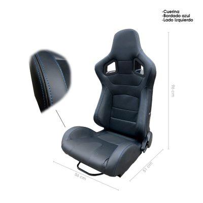BUTACA DEPORTIVA PVC NEGRA HILO AZUL LEFT SIDE DOUBLE SLIDER