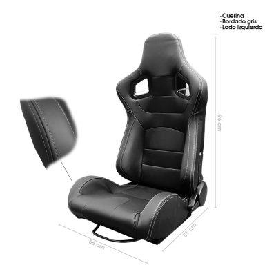 BUTACA DEPORTIVA PVC NEGRA HILO GRIS LEFT SIDE DOUBLE SLIDER