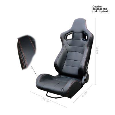 BUTACA DEPORTIVA PVC NEGRA HILO ROJO LEFT SIDE DOUBLE SLIDER