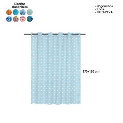 CORTINA P/ BAÑO ESTAMPADA PEVA C/12 GANCHOS 180X180CM