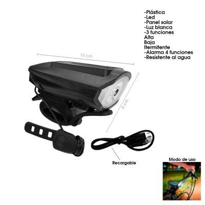 LAMPARA P/BICICLETA USB SOLAR BLANCA VARIAS FUNCIONES