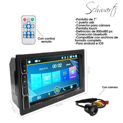RADIO P/CARRO DOBLE DIN C/CAMARA SCHWARTZ  MIRROR LINK BLUETOOTH/USB/SD/FM/MP3 50WX4