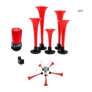 BOCINA AIRE 5 TROMPETAS 12V ROJA DIXIELAND  CD-020312