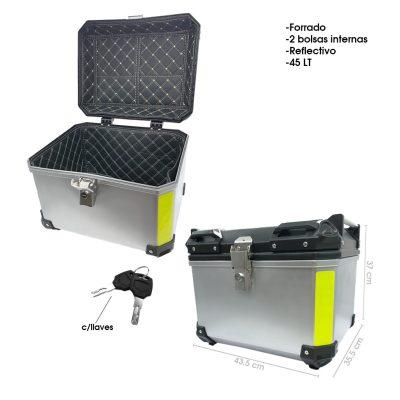BAUL P/MOTO ABS 45 LITROS SILVER/NEGRO CUADRADA