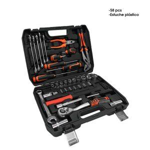 HERRAMIENTAS Y RATCHET C/ SOCKETS 1/2 58 PCS 72T CAJA PLASTICA 73074