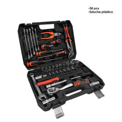 HERRAMIENTAS Y RATCHET C/ SOCKETS 1/2 58 PCS 72T CAJA PLASTICA 73074