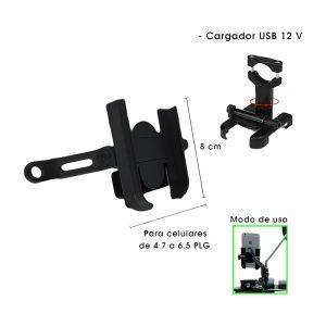 PORTA CELULAR P/MOTO NEGRO C/PATA  METALICO C/CARGADOR