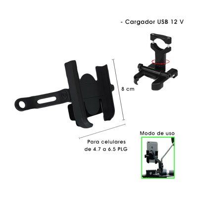 PORTA CELULAR P/MOTO NEGRO C/PATA  METALICO C/CARGADOR