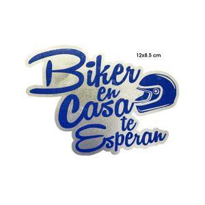 CALCOMANIA BIKER EN CASA TE ESPERAN AZUL