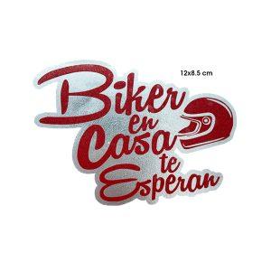 CALCOMANIA BIKER EN CASA TE ESPERAN ROJA