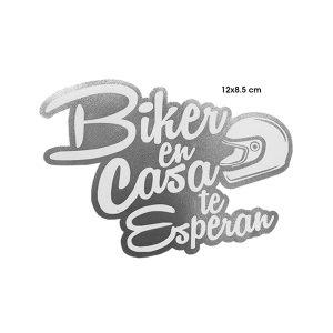 CALCOMANIA BIKER EN CASA TE ESPERAN BLANCA