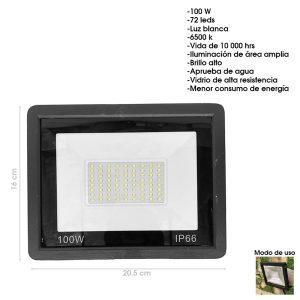 LAMPARA TIPO REFLECTOR LUZ BLANCA 100W, 5000LM 6500K 205X160X30MM