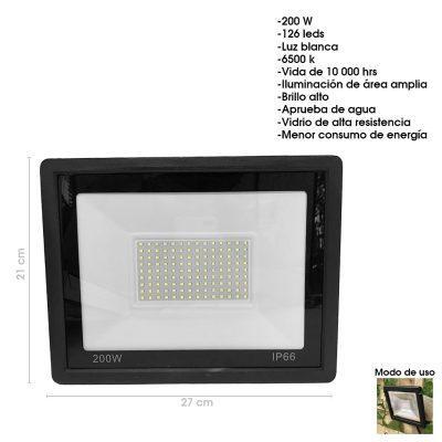 LAMPARA TIPO REFLECTOR LUZ BLANCA 200W, 10000LM 6500K 270X210X34MM