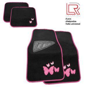 ALFOMBRA P/CARRO AFELPADA  NEGRA  C/ROSADO MARIPOSA LF-16030