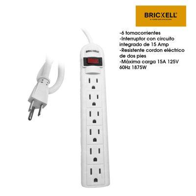 EXTENSION DE BARRA  6 PUESTOS C/INTERRUPTOR 2 PIES BRICKELL SB-013-R
