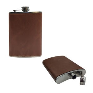 ANFORA  ACERO INOXIDABLE FORRO CUERINA 9 ONZAS