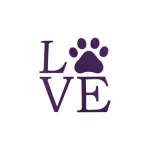 STICKER LOVE HUELLA DE PERRO LILA  7.5X8.5CM