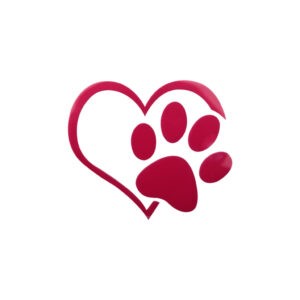 STICKER LOVE HUELLA DE PERRO FUCSIA 8X6CM