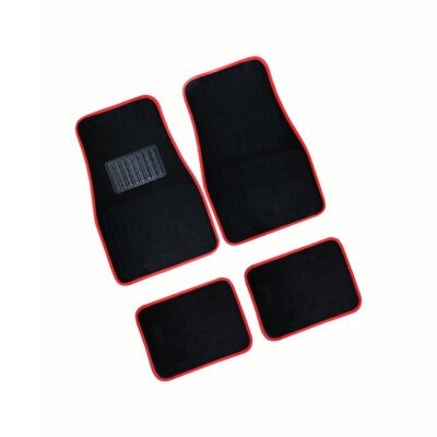 ALFOMBRA P/CARRO 4 PCS NEGRO-ROJO AFELPADA