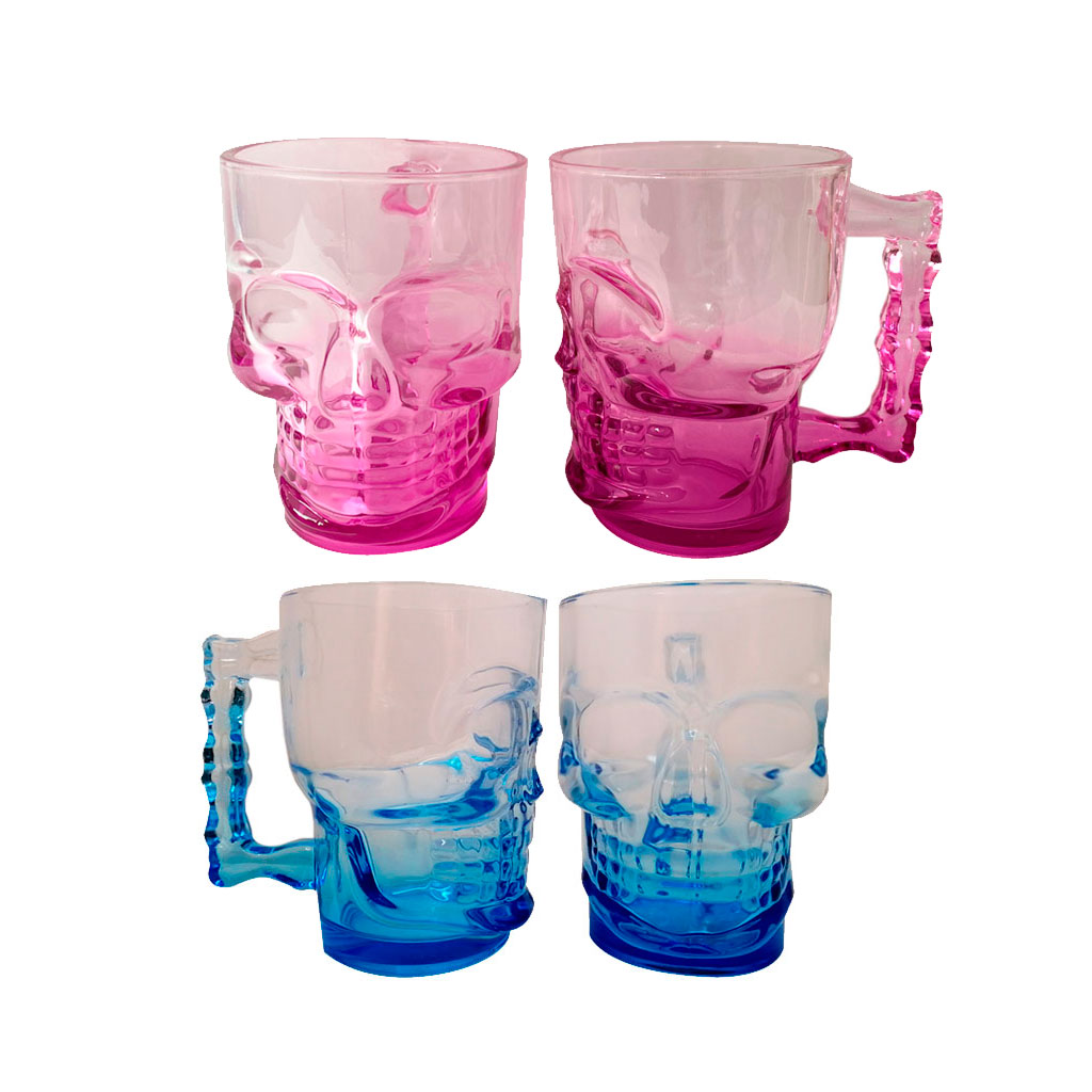 TARRO DE VIDRIO CALAVERA ROJO Y AZUL 16 ONZAS