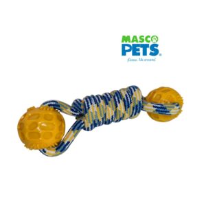 JUGUETE DOS BOLAS C/SOGA  PARA MASCOTA 6X24CM TPR