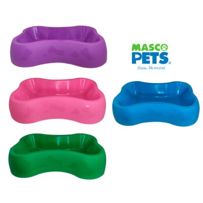 PLATO PLASTICO PARA PERRO 30X17X7CM CEL/VER/ROS/MOR