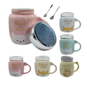 TAZA CERAMICA C/ TAPADERA  ANIMALITOS C/MENSAJE